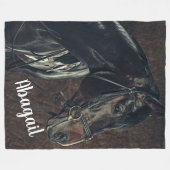 Mooie zwarte paard fleece deken (Voorkant (Horizontaal))