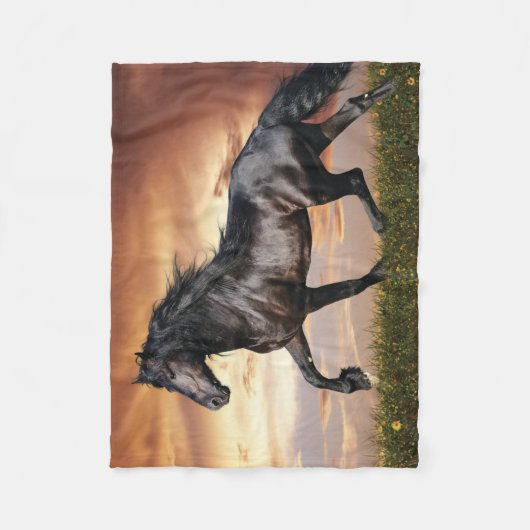 Mooie zwarte paard fleece deken (Voorkant)