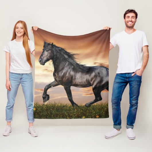 Mooie zwarte paard fleece deken (In situ)