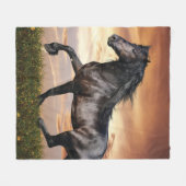 Mooie zwarte paard fleece deken (Voorkant (Horizontaal))