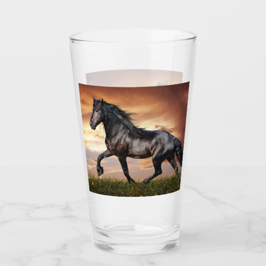 Mooie zwarte paard glas (Voorkant)