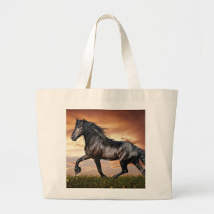 Mooie zwarte paard grote tote bag