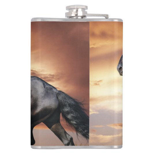 Mooie zwarte paard heupfles (Achterkant)