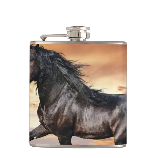 Mooie zwarte paard heupfles (Voorkant)