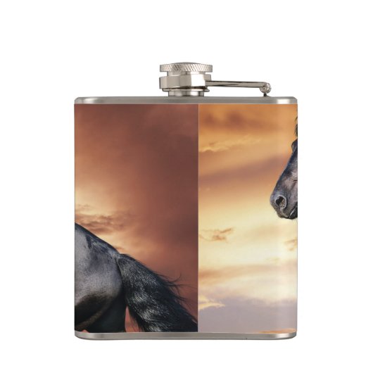 Mooie zwarte paard heupfles (Achterkant)