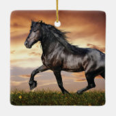 Mooie zwarte paard keramisch ornament (Achterkant)