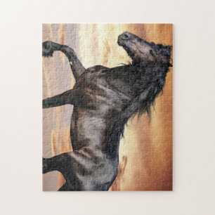 Mooie zwarte paard legpuzzel