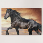 Mooie zwarte paard legpuzzel (Horizontaal)