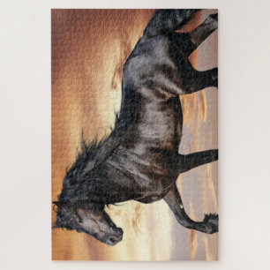 Mooie zwarte paard legpuzzel