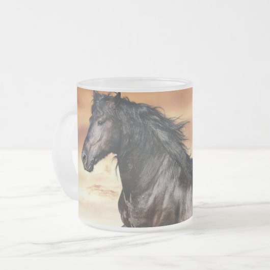 Mooie zwarte paard matglas koffiemok (Voorkant links)