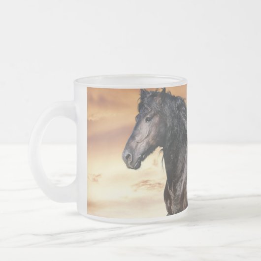 Mooie zwarte paard matglas koffiemok (Links)