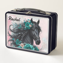 Mooie Zwarte Paard met Turkooizen Bloemen