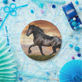 Mooie zwarte paard papieren bordje (Feest)