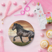Mooie zwarte paard papieren bordje (Feest)