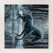 Mooie Zwarte Paard Rent Door Water Legpuzzel (Horizontaal)