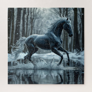 Mooie Zwarte Paard Rent Door Water Legpuzzel