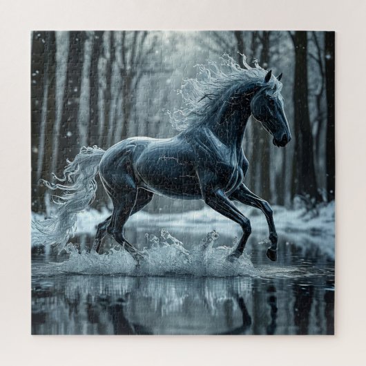 Mooie Zwarte Paard Rent Door Water Legpuzzel (Verticaal)