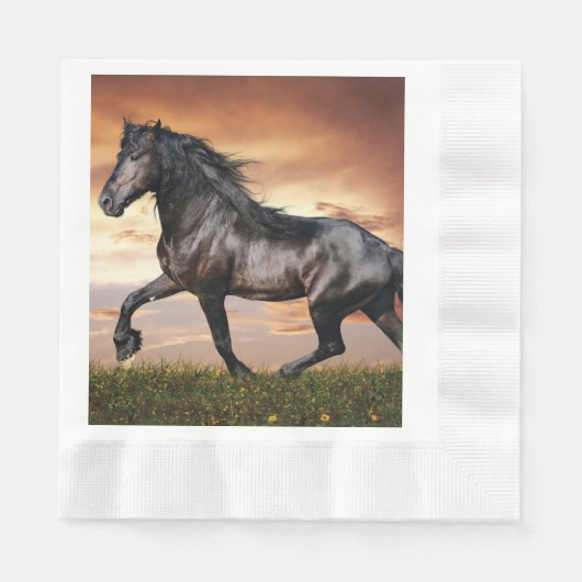 Mooie zwarte paard servet (Voorkant)