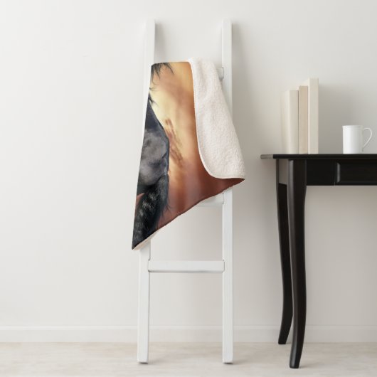 Mooie zwarte paard sherpa deken (In situ)