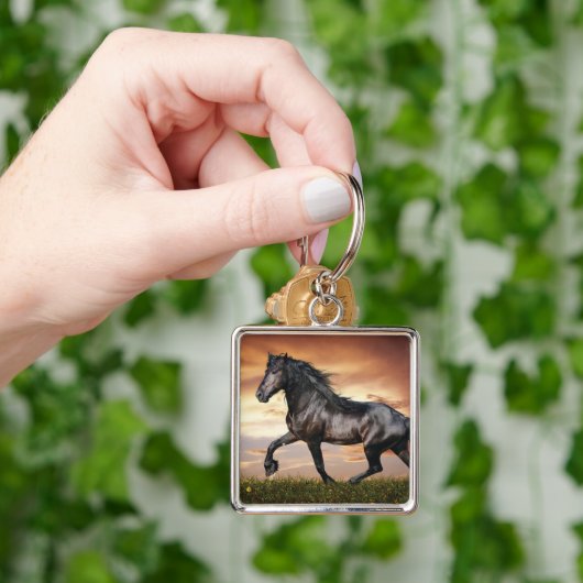 Mooie zwarte paard sleutelhanger (Hand)