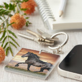 Mooie zwarte paard sleutelhanger (Voorkant Rechts)