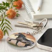 Mooie zwarte paard sleutelhanger (Voorkant Rechts)