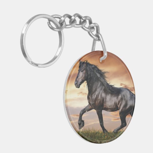 Mooie zwarte paard sleutelhanger (Voorkant Links)