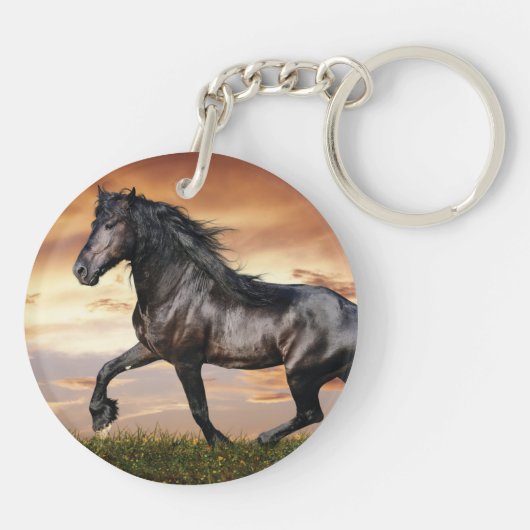 Mooie zwarte paard sleutelhanger (Achterkant)