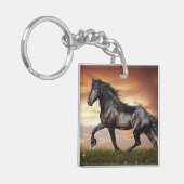 Mooie zwarte paard sleutelhanger (Voorkant Links)