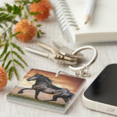 Mooie zwarte paard sleutelhanger (Voorkant Rechts)