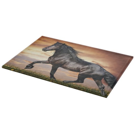 Mooie zwarte paard snijplank (Hoek)