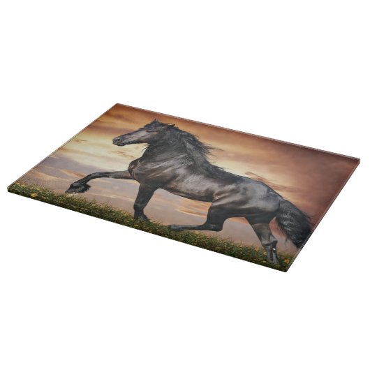 Mooie zwarte paard snijplank (Hoek)