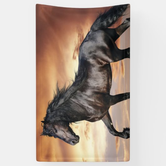 Mooie zwarte paard spandoek (Verticaal)