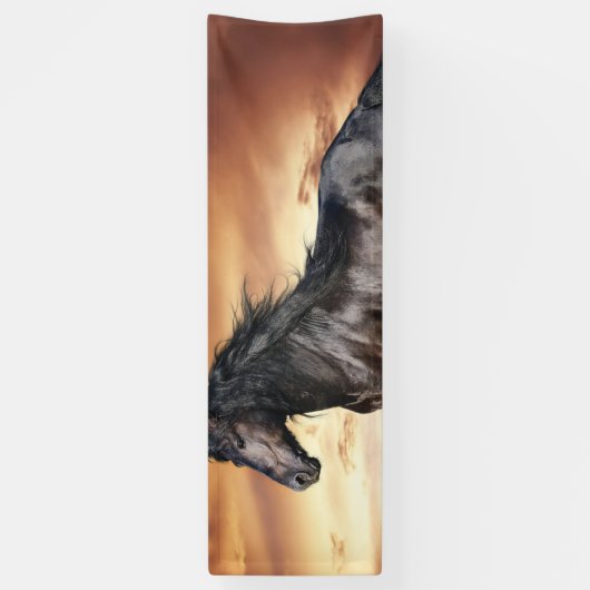 Mooie zwarte paard spandoek (Verticaal)