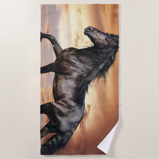 Mooie zwarte paard strandlaken (Voorkant)