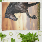 Mooie zwarte paard theedoek (Gevouwen)