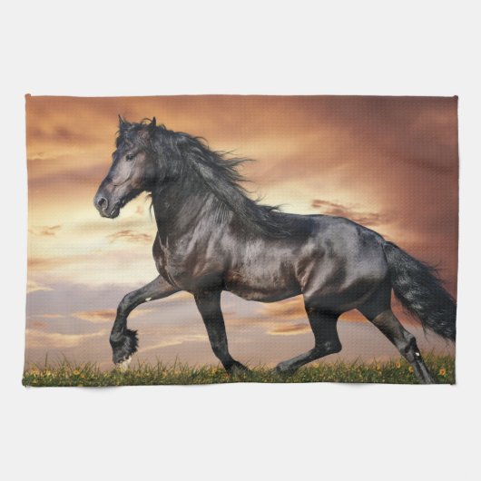 Mooie zwarte paard theedoek (Horizontaal)
