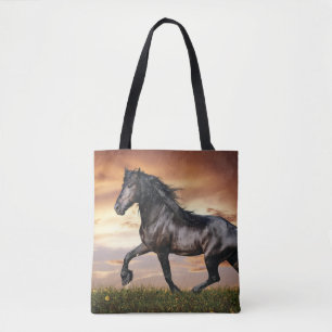 Mooie zwarte paard tote bag