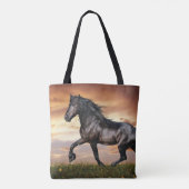 Mooie zwarte paard tote bag (Achterkant)