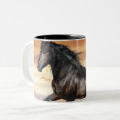 Mooie zwarte paard tweekleurige koffiemok (Voorkant links)