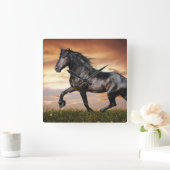 Mooie zwarte paard vierkante klok (Huis)