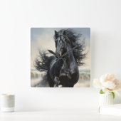 Mooie zwarte paard vierkante klok (Huis)