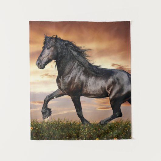 Mooie zwarte paard wandkleed (Voorkant)