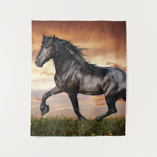 Mooie zwarte paard wandkleed (Voorkant)