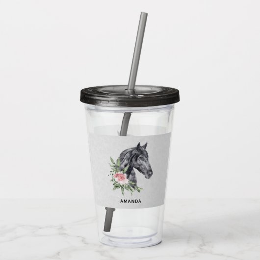 Mooie zwarte paarse kop portret Waterverf Acryl Drinkbeker (Achterkant)