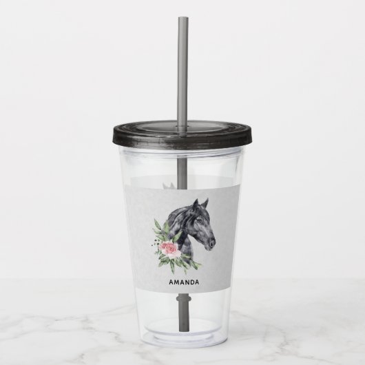 Mooie zwarte paarse kop portret Waterverf Acryl Drinkbeker (Voorkant)