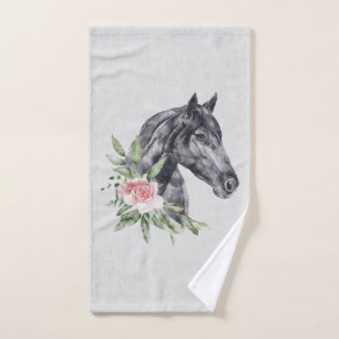 Mooie zwarte paarse kop portret Waterverf Bad Handdoek