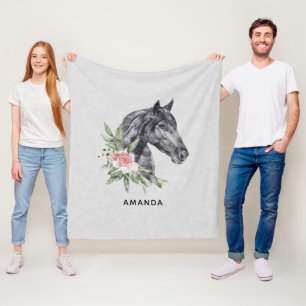 Mooie zwarte paarse kop portret Waterverf Fleece Deken