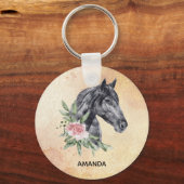 Mooie zwarte paarse kop portret Waterverf Sleutelhanger (Voorkant)