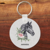 Mooie zwarte paarse kop portret Waterverf Sleutelhanger (Voorkant)